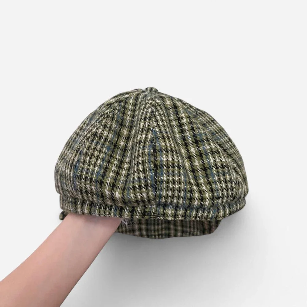 Y2K Plaid Green Baker Boy Newsboy Hat